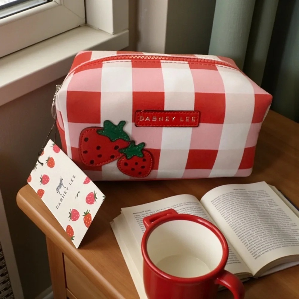 Dabney‎ Lee Strawberry Red & Pink Plaid Bag New | Cosmetic & Makeup Bag